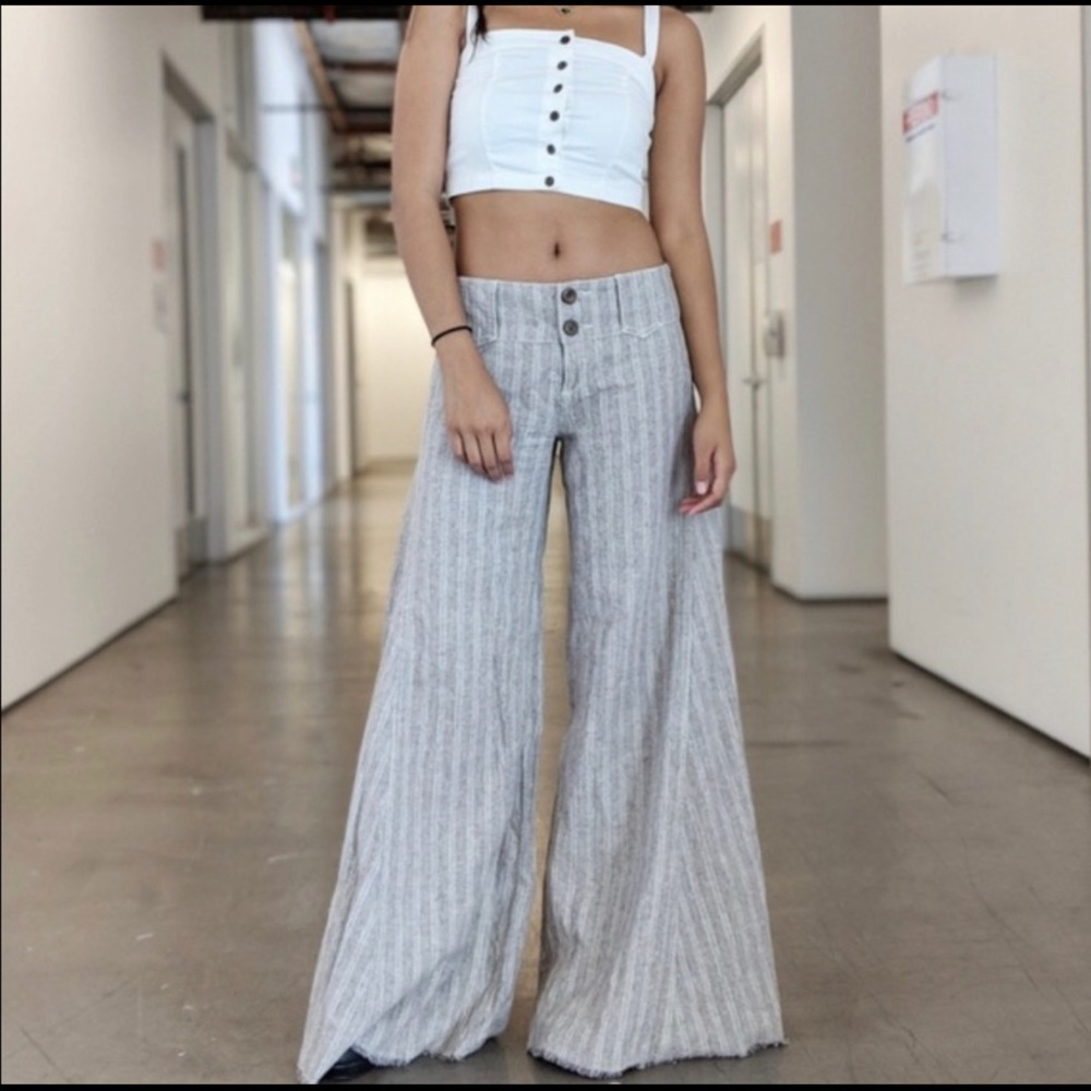 Free People Linen Bell Bottom, Wide Leg Pants